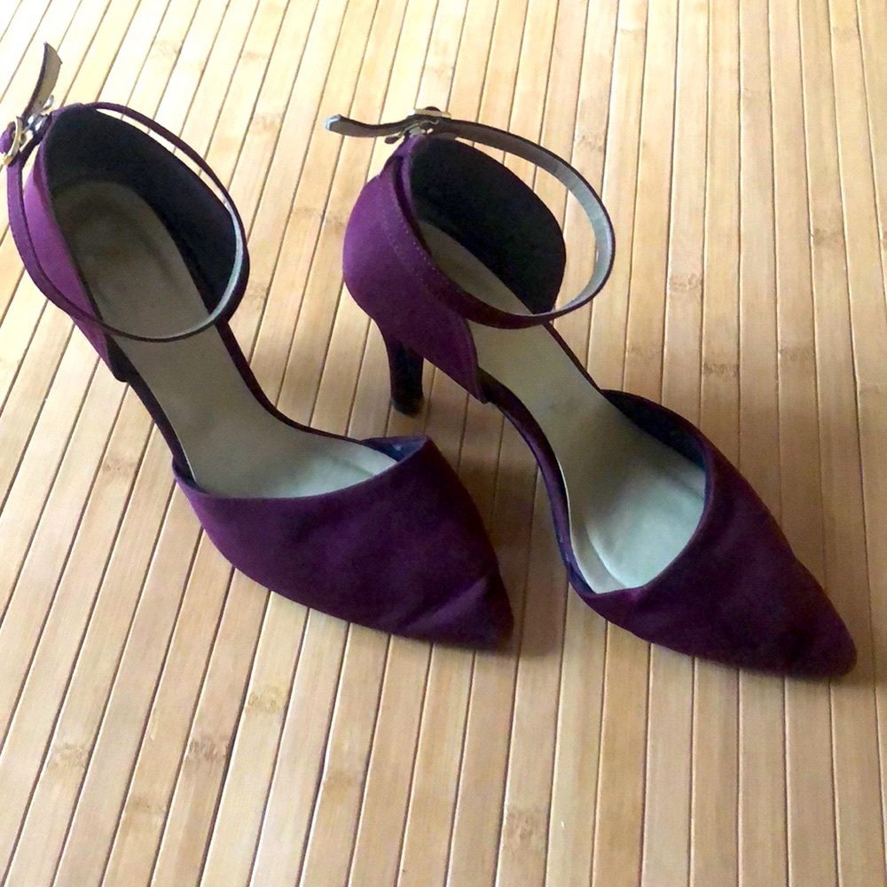 🇯🇵 👠 o’Dorsey EUC plum purple satin heels with ankle straps